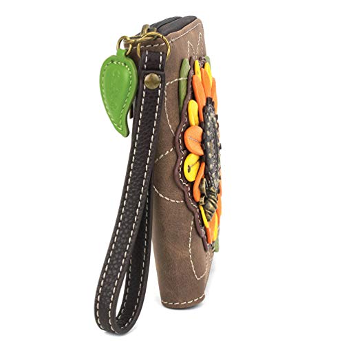 CHALA Zip Around Wallet, Wristlet, 8 Credit Card Slots, Sturdy Pu Leather - Sunflower - Brown2