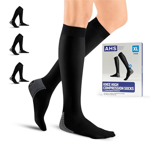 – Knee High Compression Socks – 15–20 mmHg, Black, X-Large – Lightweight Medical Stockings – Pack of 3 Pairs2