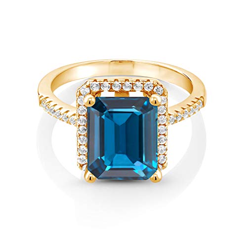 Gem Stone King 18K Yellow Gold Plated Silver Gemstone Birthstone Engagement Ring | Emerald Cut 10X8MM | Wedding Engagement Anniversary Promise Ring For Women | Available In Size 5, 6, 7, 8, 93