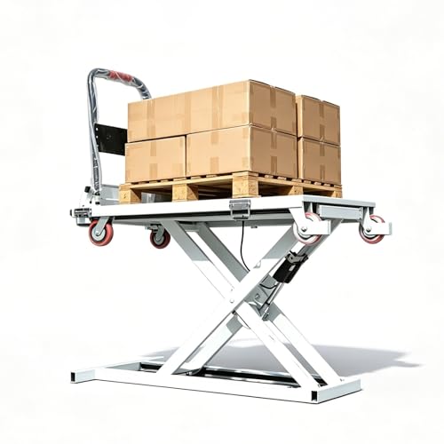 Mesa de elevación hidráulica eléctrica 660lbs, camión de Plataforma con Motor 48V con Plataforma Antideslizante, 100x75cm Carro de Servicio Pesado para el Uso del Taller del almacén