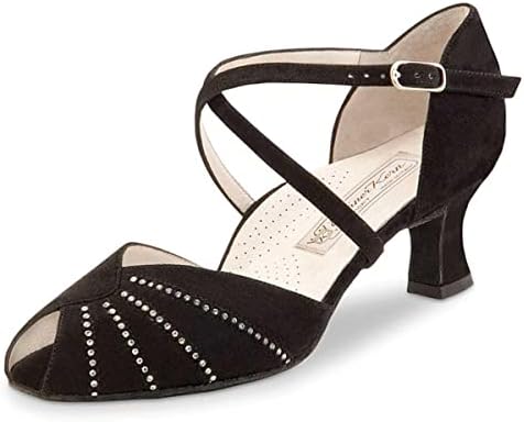 Werner Kern Damen Tanzschuhe Sonia Comfort - Veloursleder Schwarz - für breite Füße - 5 cm Flare Absatz - Rauledersohle - Made in Italy