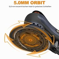 MAXXT Exenterschleifmaschine 150 mm, bürstenlos, mit Dreikernanschluss, 5,0 mm Exzenterhub, automatische Bremse (2 s), 6 einstellbare Geschwindigkeiten, inklusive 10 Schleifpapieren und 5 m Kabel – Ansicht 5