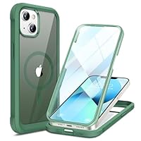 Miracase Magnetic Case for iPhone 13 Case 6.1-Inch, [Built-in 9H Tempered Glass Screen Protector] Full Body Bumper Shockproof Cover with Clear Back, Compatible with MagSafe (Green)
