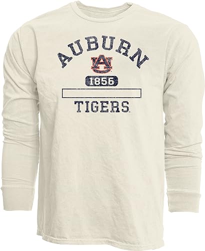 Auburn Tigers NCAA Officially Licensed Long Sleeve T-Shirt Ivory Dyed Ringspun, XX-Large