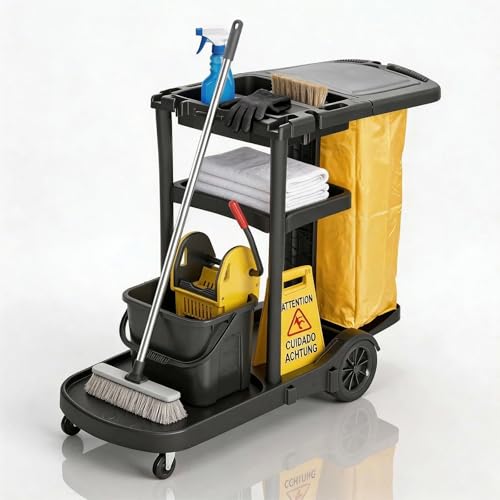 NORTHSKY Janitorial Cart, 3-Shelf Cleaning Carts on Wheels,Commercial Traditional Plastic