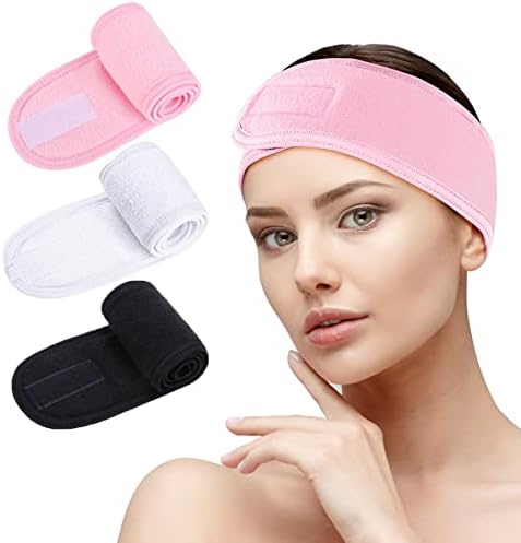 Spa Facial Headband - 3 PCS Make Up Wrap Head Shower Sport Terry Cloth Headband Adjustable Stretch Towel With Magic Tape