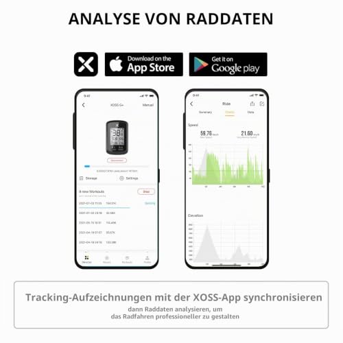 XOSS G+ GPS Fahrradcomputer, Drahtlose Fahrradtacho Synchronize Strava, IPX7 Wasserdichter...