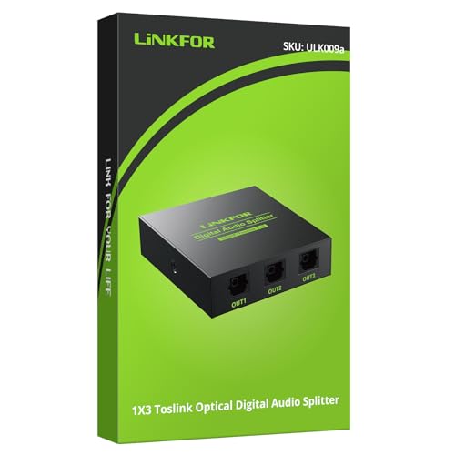 LiNKFOR Digital Optical Audio 1x3 Splitter Digital SPDIF Toslink Optical Fiber Audio Splitter 1 in 3 Out Aluminum Alloy with Optical Cable Support 5.1CH Dolby-AC3 DTS for PS3 Blue-Ray DVD HDTV