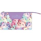 TOTTO - Estuche Escolar 3 Compartimentos, Estampado Mewsy 3D