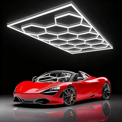 Jatwefiv Hexagon LED garage 14-tlg 720W 86400lm 6500K Garagenlicht Werkstatt & Gym Beleuchtung | 50.000h Einfach Montage IP54 K