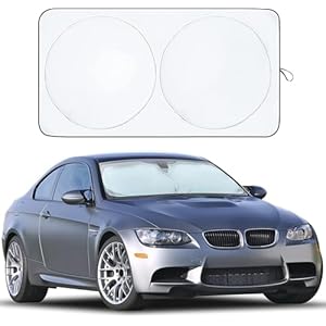 EcoNour – Parasol reflector para parabrisas de automóvil, protección para el interior, para un automóvil fresco, se adapta a sedanes pequeños, mini SUV y hatchbacks, mediano (64 x 32 pulgadas)