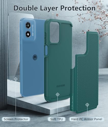Image of FNTCASE for Motorola Moto G-Play-2024 Case: Dual Layer Protective Heavy Duty Cell Phone Cover Shockproof Rugged with Non Slip Textured Back - Military Protection Bumper Tough (Green)