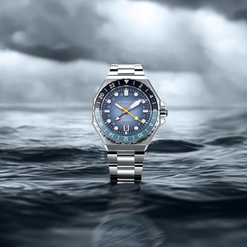 Image of Spinnaker Dumas Men's Automatic GMT Dive Watch - Seiko NH34 Movement, 44mm Stainless Steel Case, Water Resistant 300m, Stainless Steel Bracelet, SP-5119