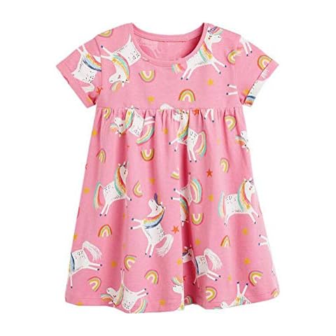 Nemopter Girl's Summer Cotton Casual Dress Baby Girl Beach T-Shirt Dresses Baby Girl Clothing 1 2 3 4 5 6 7 8 Years - Pink - One size Cover