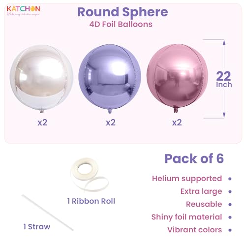 Image of KatchOn, Pink Purple Silver Foil Balloons - 22 Inch, Pack of 6 | Metallic 4D Unicorn Balloons for Unicorn Birthday Decorations | Princess Party Decorations, Mermaid Balloon For Pastel Decorations