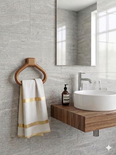 Image of Branco Modern Wall Mounted Towel Ring Holder | Self Adhesive Towel Ring for Bathroom | Premium Plastic Bathroom Hand Towel Hanger, Durable & Rust-Free, Easy Installation, Champagne Gold