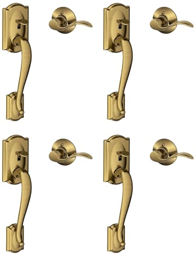 Image of SCHLAGE FE285 CAM 609 Acc LH Camelot Trim Lower Half Front Entry Handleset with Accent Left Hand Lever, Antique Brass (Pack of 4)