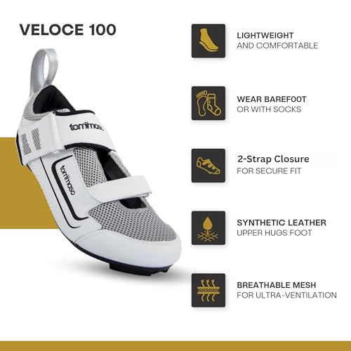 Image of Tommaso Veloce II Cycling Shoes - Ride in Style - Peloton Shoes Triathlon Road Bike Indoor Cycling Men Women Compatible with Look Delta SPD SPD-SL Cleats White Black