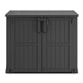 LHBGO Horizontal Storage Shed, Outdoor Resin Storage Shed 36 Cu. Ft. Garden Extra Large Capacity Weather Resistant Storage Box, Lockabl Waterproof Shed for Garbage Cans, Garden Tools,Black