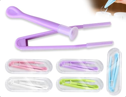 AOYEGIC 5 Stück Kontaktlinsen Einsetzhilfe,Kunststoff Kontaktlinsen Pinzetten mit Saugnapf,verwendet für Zuhause Reisen Outdoor-Aktivitäten Anfänger(5 Farben)