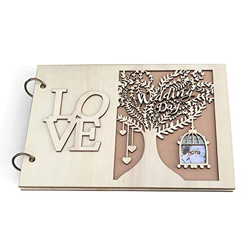 ZHONGXIN Libro degli Ospiti, Wooden GuestBook Registro Matrimonio autografo fotografici Vintage Romance Degli Invitati Adatto per Anniversario Feste Battesimo Compleanno Nozze (10 sheets)