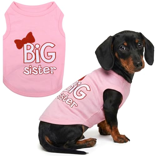 Image of Parisian Pet Dog Shirt – 100% Cotton Shirts for Large Dogs – Pink Sleeveless Pet Clothes – Lightweight and Breathable Dog Apparel – Girl Big Sister Dogs Clothes - Stretchy Pet T Shirts