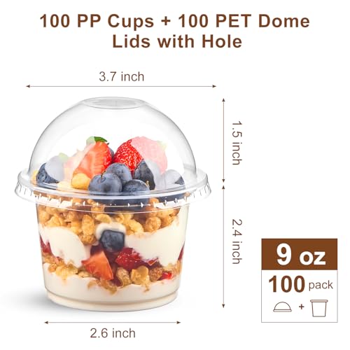 Kucoele KU192-9OZDOMECUPPP-100 100 Pack 9 Oz Clear Plastic Cups With Dome Lids, Dessert Cups Parfait Cups Party Serving Cups thumb #1