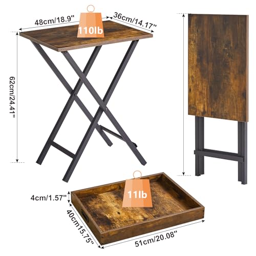 Ibuyke Foldable Tv Tray Set Of 2 Tv,End Table With Removable Food Serving Tray,Portable Wooden Snack Table For Livingroom thumb #2