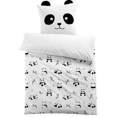 MUSOLEI Panda Bettwäsche 135x200 Mädchen Kinderbettwäsche Mikrofaser 3D...