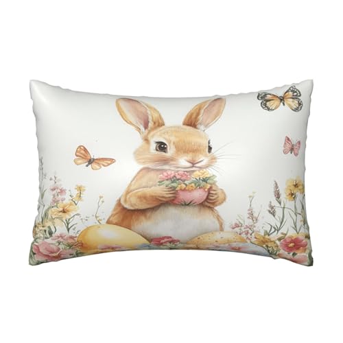 Easter Cute Bunny Satin Pillowcase Easter Eggs Rabbits Spring Silk Pillow Cases for Hair and Skin Slipping Body Pillow Cover with Zipper Queen Size 20x30 Pillowcase Decorative for Kids Bedroom