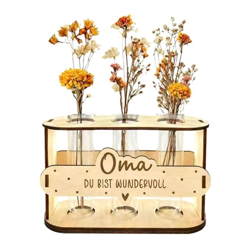Geschenke für Oma Geburtstagsgeschenk Beste Oma Geschenk zum Muttertag Holz reagenzgläser für Blumen vase Muttertagsgeschenk Geburtstags Ruhestand Weihnachten Blumen sind Nicht enthalten