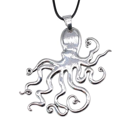 Pendentif poulpe noir et argent grand format pour collier