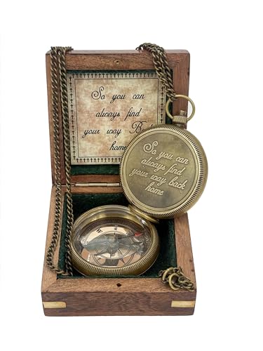 Brújula con caja de madera grabada miniatura 1