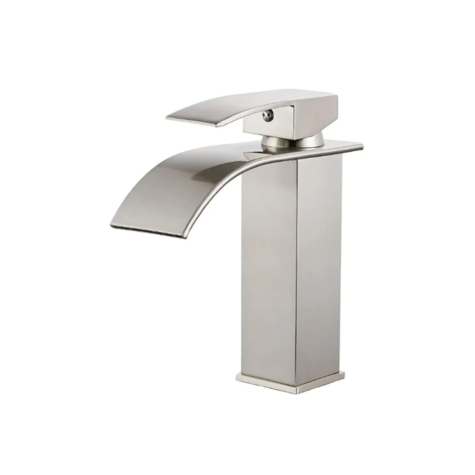 Brass Gold Basin Faucets Elegant Waterfall Bathroom Sink Faucet Single Lever Hole Deck Mount Big Square Spout Mixer Taps (Color : Chrome Short)