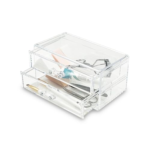 Addis 2 Pull Out Drawer Clear Acrylic Jewellery Cosmetic Storage Organiser Box, Clear Acrylic