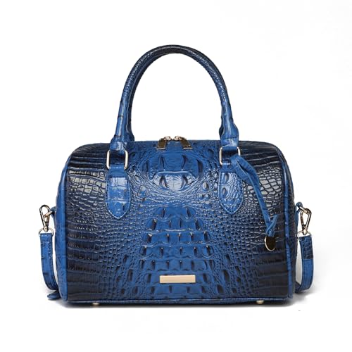 WOLFDIARY Women's Crocodile Embossed Satchel Handbag - Top Handle Crossbody Purse with Adjustable Strap (Blue)