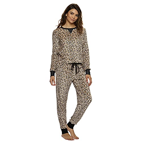 Felina | Women's Printed Micro-Fleece Pajama Set | V-Notch Top & Jogger (Cheetah Hearts, Medium) #TOP1