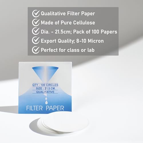 Image of EISCO Pack of 100 Premium Qualitative Filter Paper - 21.5cm, 8-10 Micron, High-Purity Lab Paper for Chemistry, Liquid Filtration, Science Experiments, Research, Classroom & STEM Activities