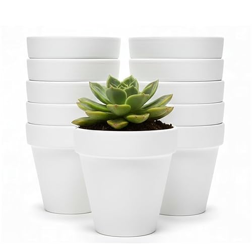 YESIACE White Terracotta Flower Pots with Drainage Holes, 4 Inches,