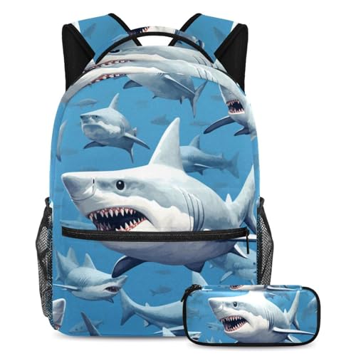 Sacs à dos requin grande capacité avec trousse pour étudiants