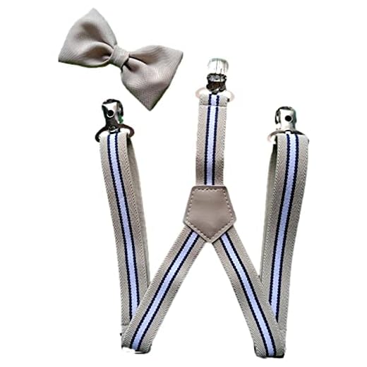 Suspensório Infantil Listrado Bege E Gravata Borboleta