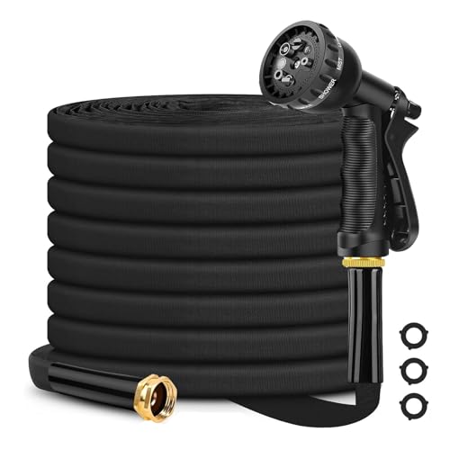 Non-Expanding Garden Hose 100ft, Flexible Water Hose with 8 Function Hose Nozzle, Lightweight, Leak-Proof, Kink Free and Non-Expandable Water Hose for Outdoor, Yard, Lawn, Car Wash, Camper Use