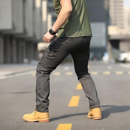 Men's Cargo Pants Straight Leg Solid High Waist Work Pants with Multi Pocket Outdoor Elastic Loose Soft Spring Autumn4