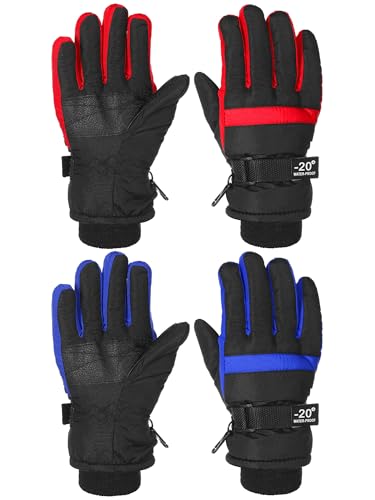 Image of SATINIOR 2 Pairs Kids Waterproof Winter Snow Gloves Ski Gloves for Boy Girl Outdoor Warm Thickening Snowboard