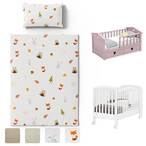 Pacok Ropa de cama infantil de 2 piezas, ropa de cama infantil de 100 x 135 cm y funda de almohada de 40 x 60 cm, suave algodón con cremallera, para niños y niñas (animales del bosque)