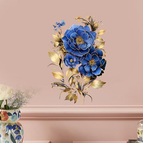 Vinilo Decorativo Azul con Flor Dorada para Pared miniatura 5