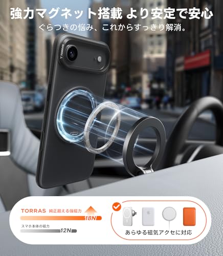 undefined TORRAS iPhone Air 用ケース 【カチカチ・多機能360度回転スタンド】リング Ostand O3 Fitness MagSafe対応 米軍MIL規格耐衝撃 スタンド 指紋防止 黄変防止 カメラコントロールボタン付き ストラップホール 半透明 撮影/動画視聴/日常の記録 手のひらサイズの映像革命 ブラック の商品画像 4