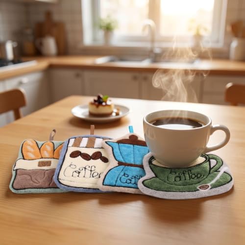 Image of House of Quirk Coffee Shaped Hanging Towels Set of 2 | Soft Coral Fleece Kitchen & Bathroom Towels | Super Absorbent & Quick-Dry Decorative Cloths (Blue /Orange)