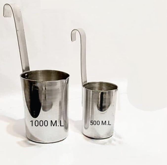 AZ Enterprises Aluminium Measuring Cups Set for Milk and Liquids, Traditional Milkman Style with Vertical Handles, 2-Piece (500ml & 1L).-image-5