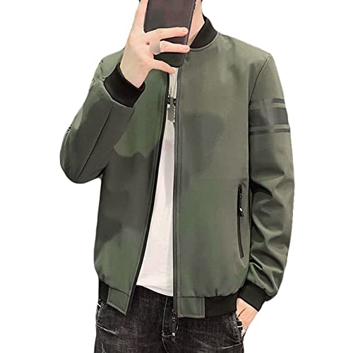 Maiyifu-GJ Men's Full Zip Bomber Jacket Casual Lightweight Active Windbreaker Spring Fall Thin Windproof Coat Outwear (Green,Large)